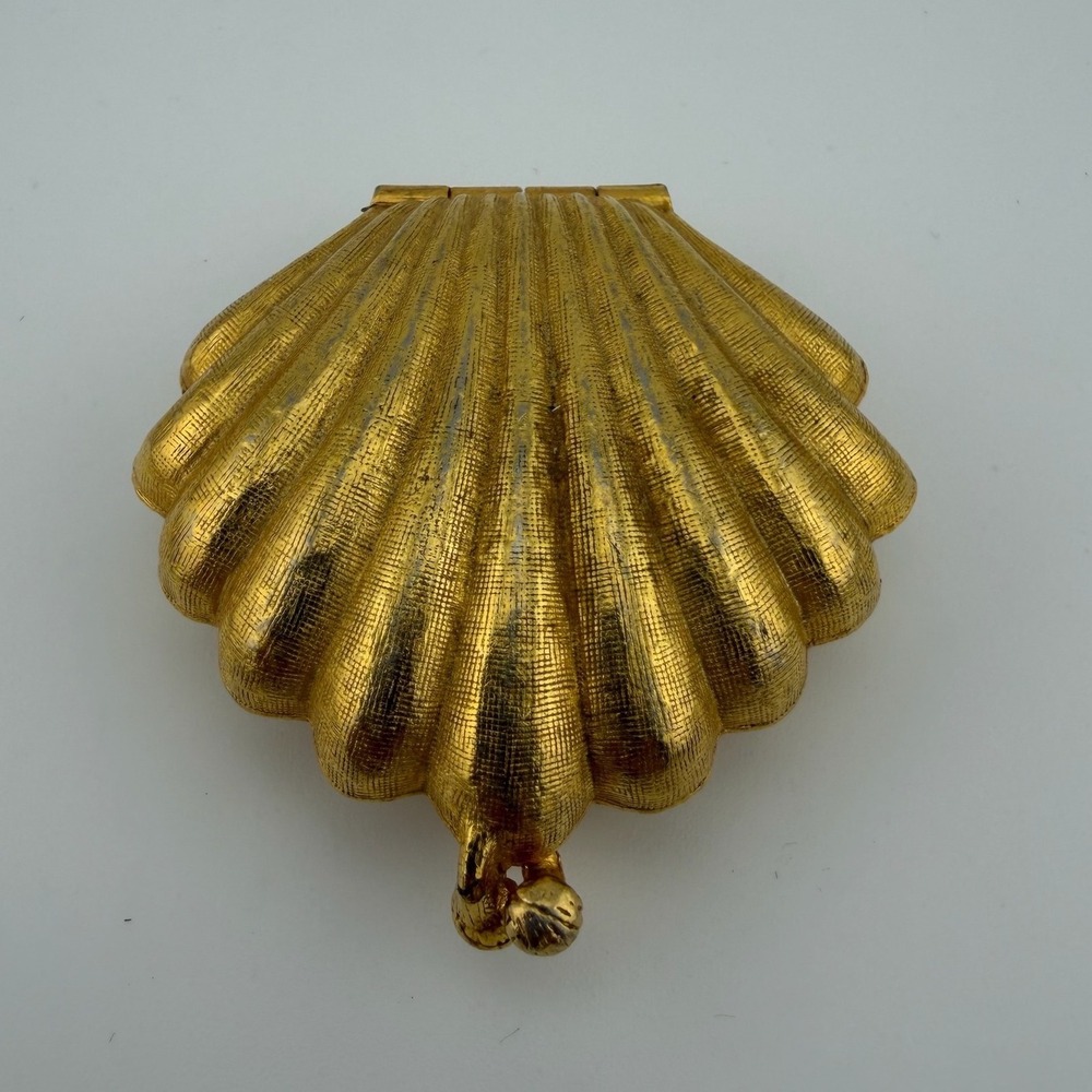 Givenchy Vintage Solid Perfume Compact Gold Tone Seashell Givenchy III Vanity